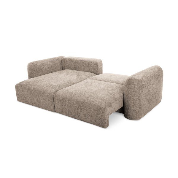 Jasnobrązowy narożnik rozkładany z tkaniny szenilowej ze schowkiem (lewostronny/z szezlongiem) Mele – Makamii-image-2