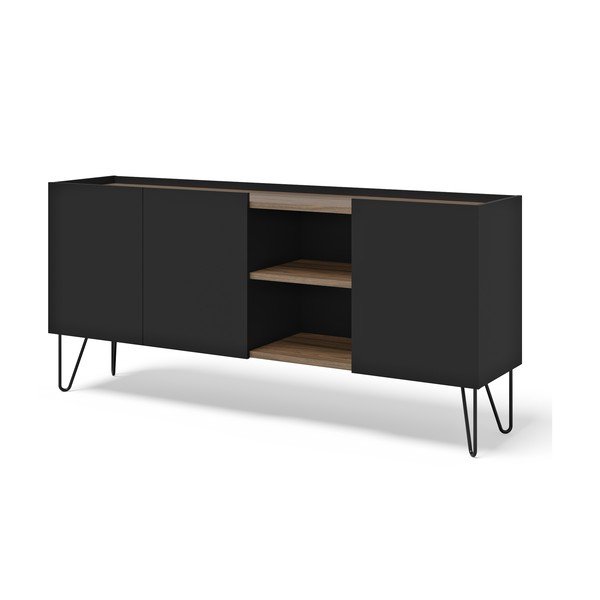 Czarna niska komoda w dekorze orzecha 180x83 cm Nina – TemaHome-image-2