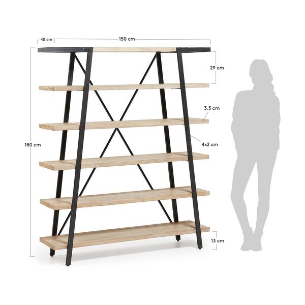 Czarny regał z półkami z drewna akacji Kave Home Dizzt-image-3