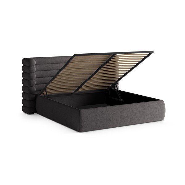 Ciemnoszare tapicerowane łóżko dwuosobowe ze schowkiem i stelażem 160x200 cm Mount – Micadoni -image-2