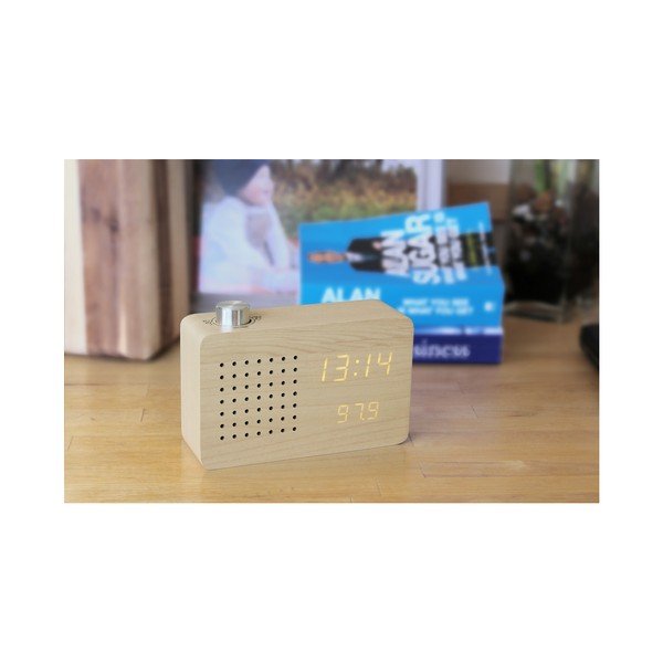 Beżowy budzik z żółtym wyświetlaczem LED i radiem Gingko Radio Click Clock-image-3