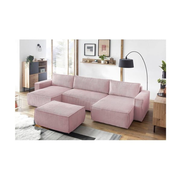 Jasnoróżowy sztruksowy puf Nihad – Bobochic Paris-image-1