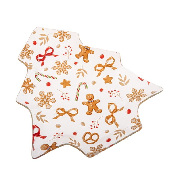 Biały szklany talerz ze świątecznym motywem do serwowania Gingerbread – Dakls
