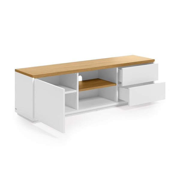 Biała szafka pod TV w dekorze dębu 150x44x36 cm Abilen – Kave Home-image-2