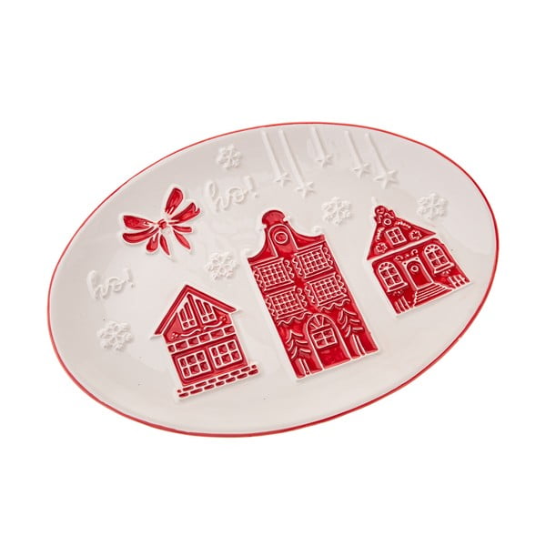 Biały ceramiczny talerz ze świątecznym motywem do serwowania Christmas cottage – Dakls