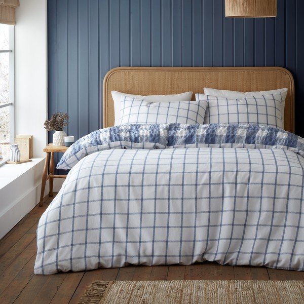 Niebieska flanelowa pościel dwuosobowa 200x200 cm Gingham Check – Catherine Lansfield-image-1
