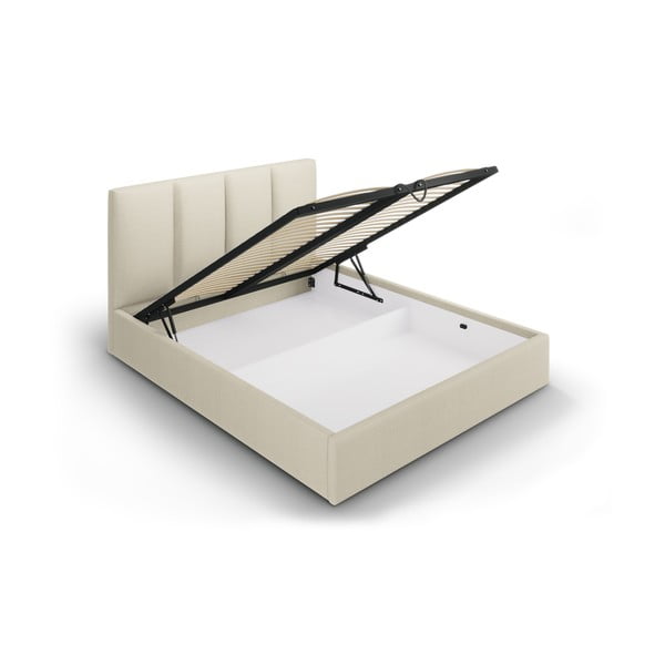 Beżowe tapicerowane łóżko dwuosobowe ze schowkiem ze stelażem 180x200 cm Juniper – Mazzini Beds-image-3