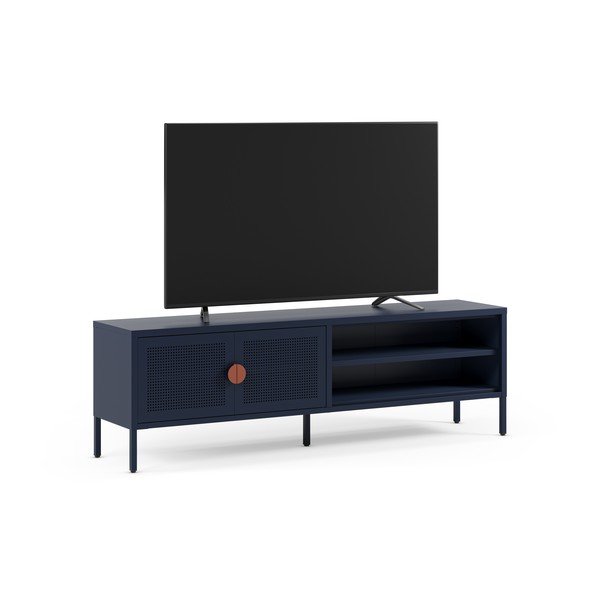 Ciemnoniebieska metalowa szafka pod TV 160x50x35 cm Sayla – Marckeric-image-2