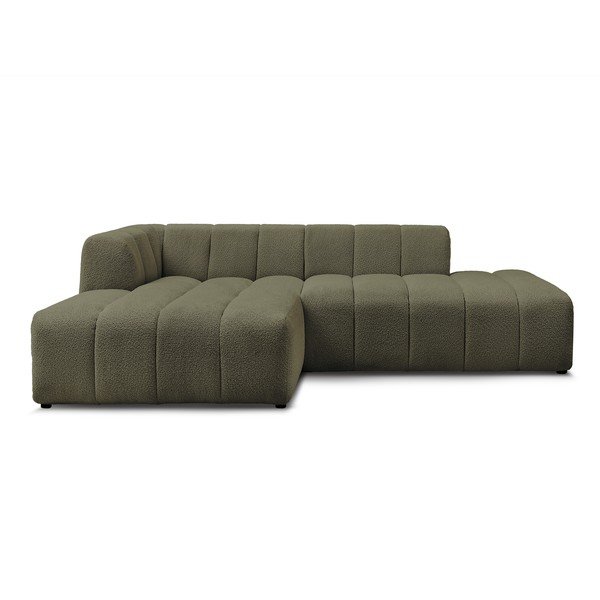 Zielony narożnik z materiału bouclé (lewostronny/z szezlongiem) Annecy – Bobochic Paris