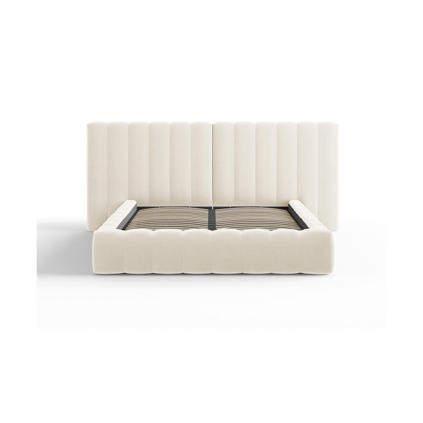 Beżowe tapicerowane łóżko dwuosobowe ze schowkiem i stelażem 160x200 cm Gina – Milo Casa-image-1