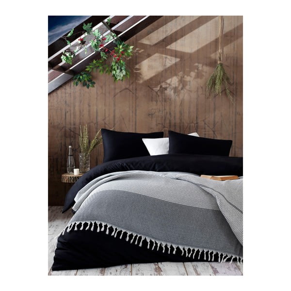 Szara bawełniana narzuta na łóżko Galina Black White, 220x240 cm