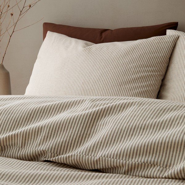 Szarobrązowa pościel jednoosobowa 135x200 cm Cotton Rich Narrow Woven Stripe – Pineapple Elephant-image-1