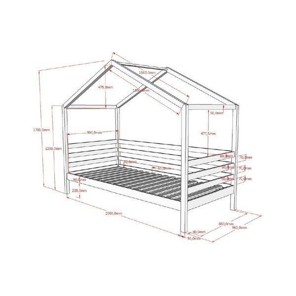 Białe łóżko dziecięce z litego drewna sosnowego w kształcie domku ze stelażem 90x200 cm Dallas – Vipack-image-2