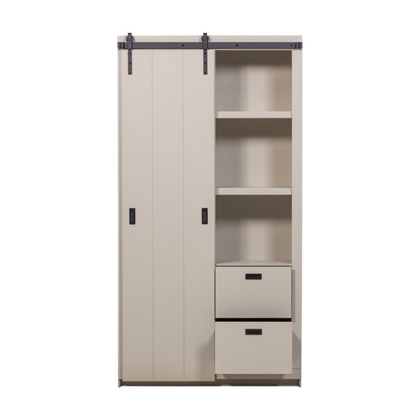 Szarobeżowa szafka z litego drewna sosnowego z drzwiami przesuwnymi 122x230x37 cm Slide – vtwonen-image-3