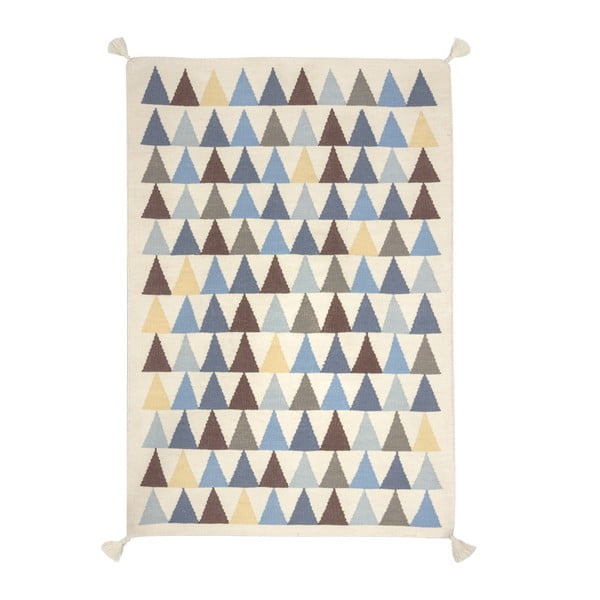 Ręcznie tkany dywan wełniany z niebieskim motywem Art For Kids Triangles, 160x230 cm