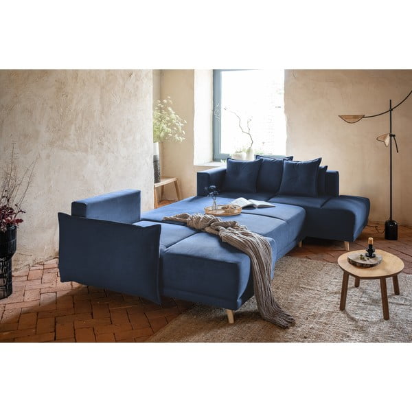 Ciemnoniebieski sztruksowy rozkładany narożnik (prawostronny/w kształcie litery U) Lazy Lukka – Miuform-image-4