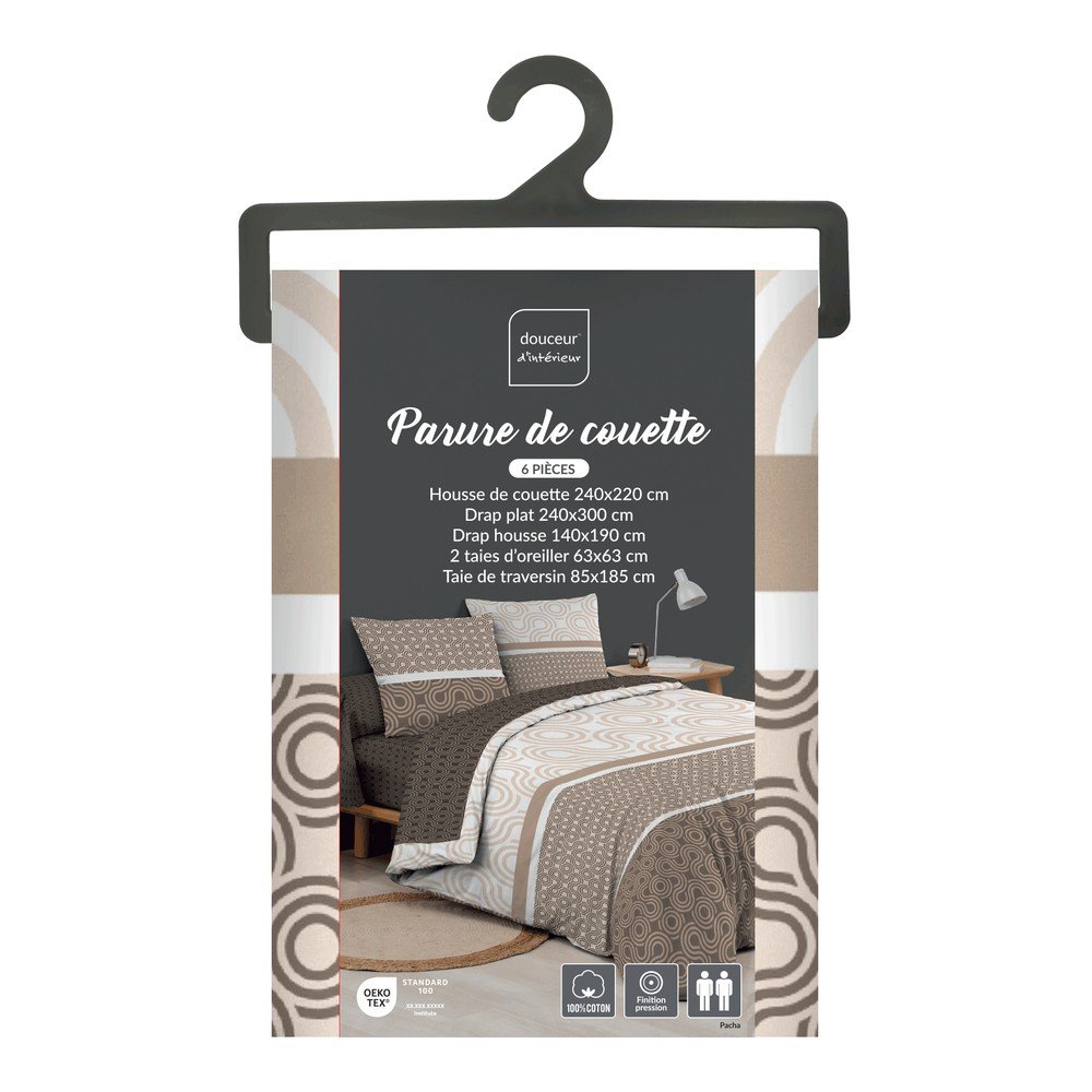 Brązowa bawełniana pościel dwuosobowa z prześcieradłem/6-częściowa 240x220 cm Pacha – douceur d'intérieur (zdjęcie 5)