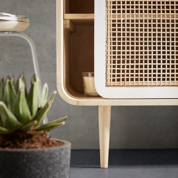 Biały metalowy stołek z siedziskiem z drewna mango Kave Home Nax-image-4