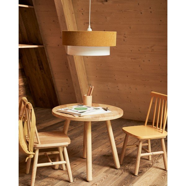 Musztardowo-biała lampa dziecięca z tekstylnym kloszem Bianella – Kave Home-image-2