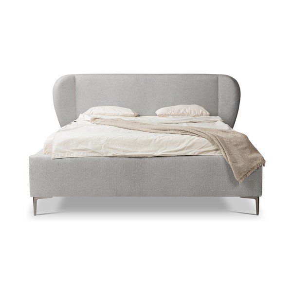 Jasnoszare tapicerowane łóżko dwuosobowe ze stelażem 140x200 cm Makana – Makamii-image-3