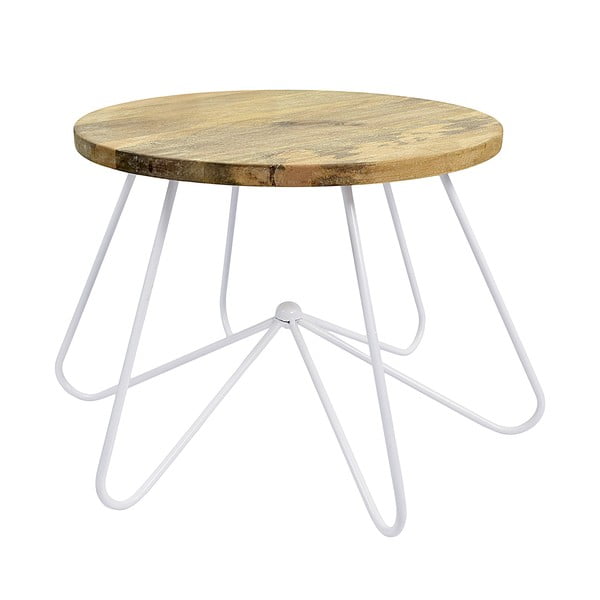 Biały stolik z drewnianym blatem HF Living Round Stock