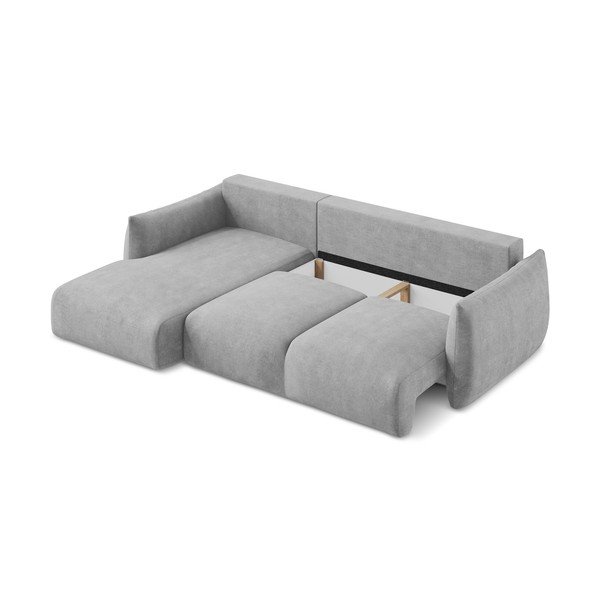 Jasnoszary rozkładany narożnik z tkaniny szenilowej (lewostronny/z szezlongiem) Leila – Makamii-image-4