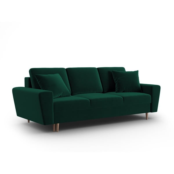 Zielona aksamitna rozkładana sofa ze schowkiem 235 cm Kyoto – Cosmopolitan Design-image-1