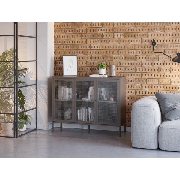 Szara metalowa witryna 121x90x40 cm Layna – Marckeric-image-1