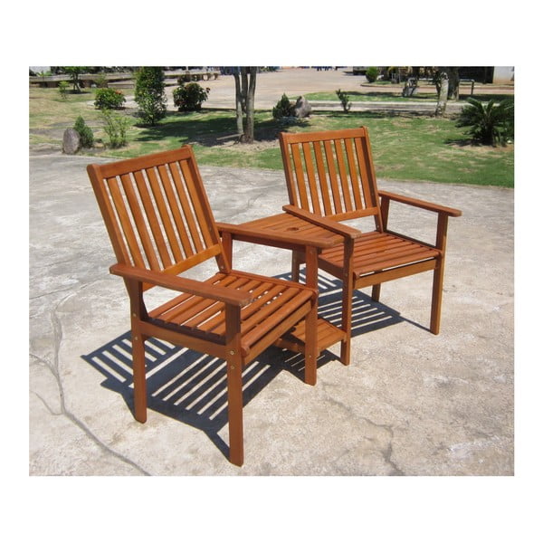 Zestaw 2 połączonych krzeseł ogrodowych z drewna eukaliptusowego Garden Pleasure Edison-image-1