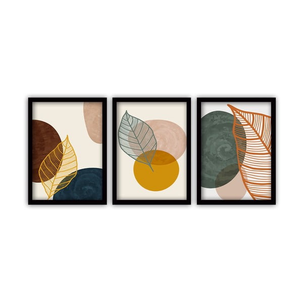 Zestaw 3 obrazów w czarnej ramie Vavien Artwork Leaves III., 35x45 cm