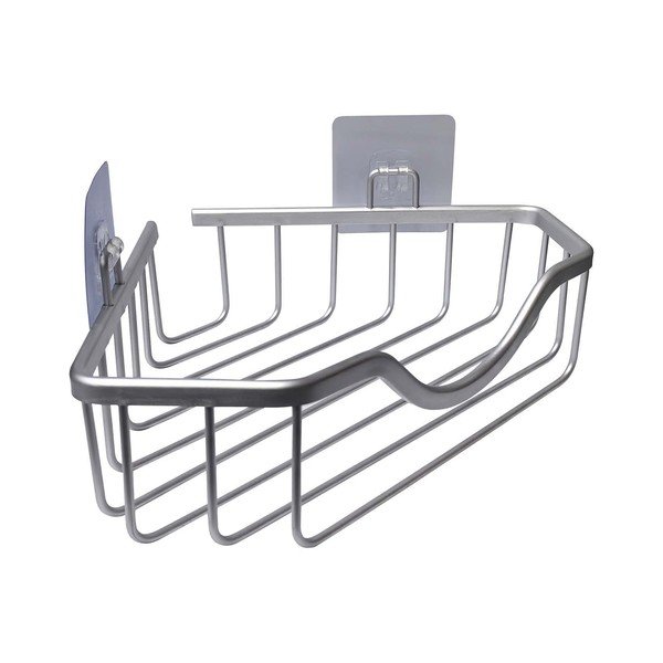 Aluminiowa narożna półka łazienkowa w kolorze srebra z połyskiem bez wiercenia Filaire Aluminium – douceur d'intérieur-image-1