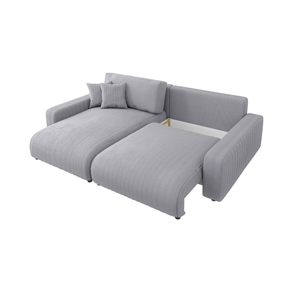 Jasnoszary sztruksowy rozkładany narożnik (strona zmienna) Sara – Ropez-image-3