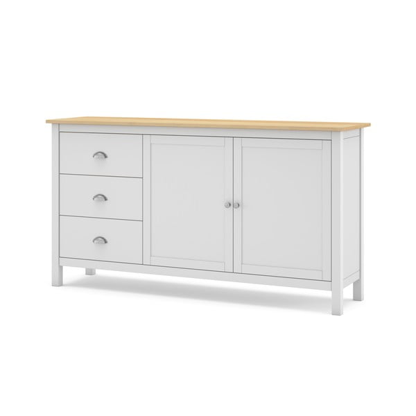 Biało-naturalna niska komoda z drewna sosnowego 150x80,5 cm Misti – Marckeric-image-2