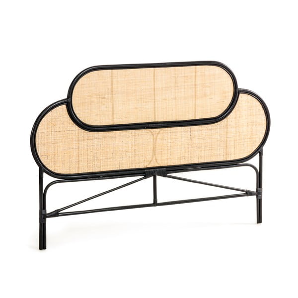 Zagłówek łóżka z rattanu z czarnymi elementami Kave Home Lalita, 170x120 cm