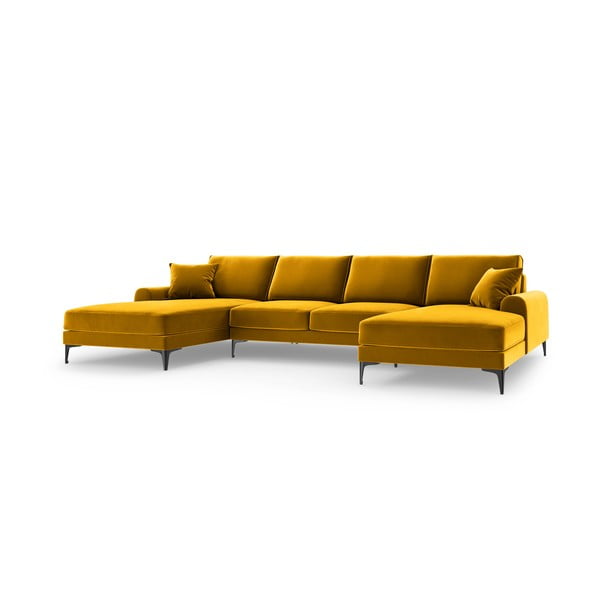 Żółta aksamitna sofa w kształcie "U" Mazzini Sofas Madara-image-2