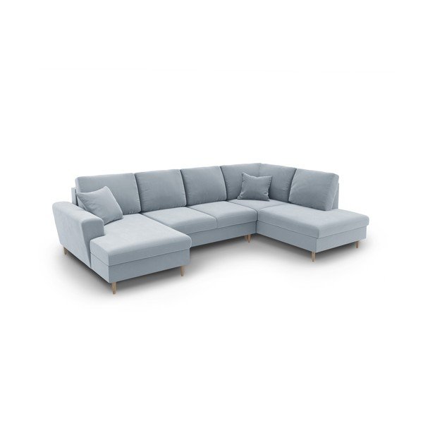 Jasnoniebieski aksamitny rozkładany narożnik ze schowkiem (prawostronny/w kształcie litery U) Kyoto – Cosmopolitan Design-image-1