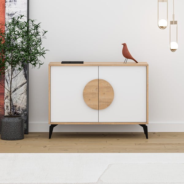 Biała niska komoda w dekorze dębu 110x82 cm Vae – Marckeric-image-2