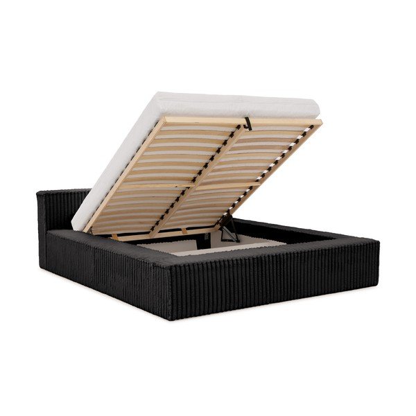 Czarne tapicerowane łóżko dwuosobowe ze schowkiem i stelażem 160x200 cm Cloe – Ropez-image-2