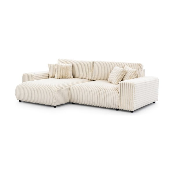 Kremowy sztruksowy rozkładany narożnik ze schowkiem (lewostronny) Sarina – Ropez