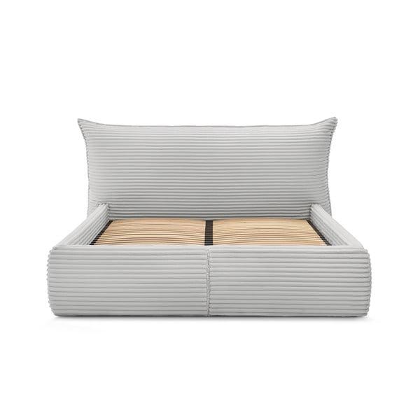 Jasnoszare tapicerowane łóżko dwuosobowe ze schowkiem i stelażem 160x200 cm Jade – Bobochic Paris-image-4