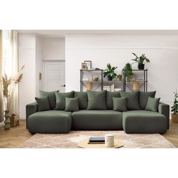 Zielona sofa rozkładana w kształcie litery U Envy – Bobochic Paris-image-1