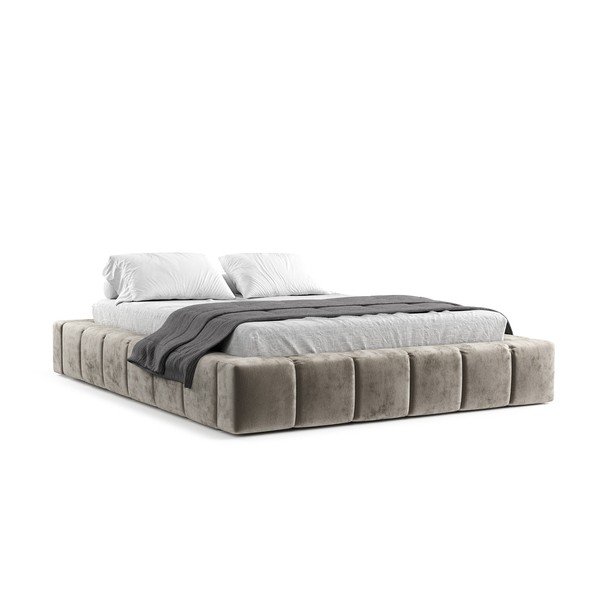 Beżowe tapicerowane łóżko dwuosobowe ze schowkiem i stelażem 160x200 cm Aruba L – Maison de Rêve-image-2