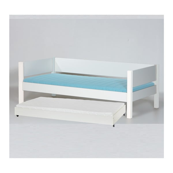 Białe łóżko dziecięce z oparciem bocznym i wysuwanym łóżkiem Manis-h Liv, 90x200 cm