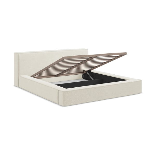 Kremowe tapicerowane łóżko dwuosobowe ze schowkiem i stelażem 160x200 cm Noho – Makamii-image-2