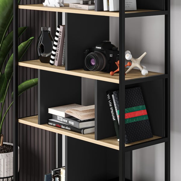 Czarny regał w dekorze dębu 88x175 cm Alabama – Marckeric-image-3