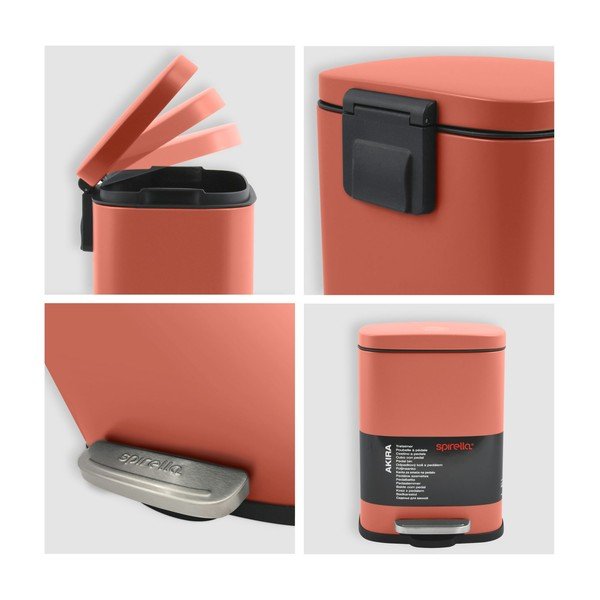 Stalowy kosz na śmieci z pedałem w kolorze terakoty 5 l   Akira – Spirella-image-3