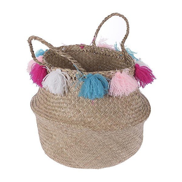 Koszyk pleciony Multi Pom Pom