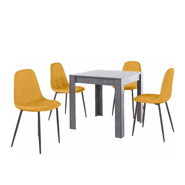 Komplet szarego stołu i 4 pomarańczowych krzeseł Støraa Lori Lamar Duro