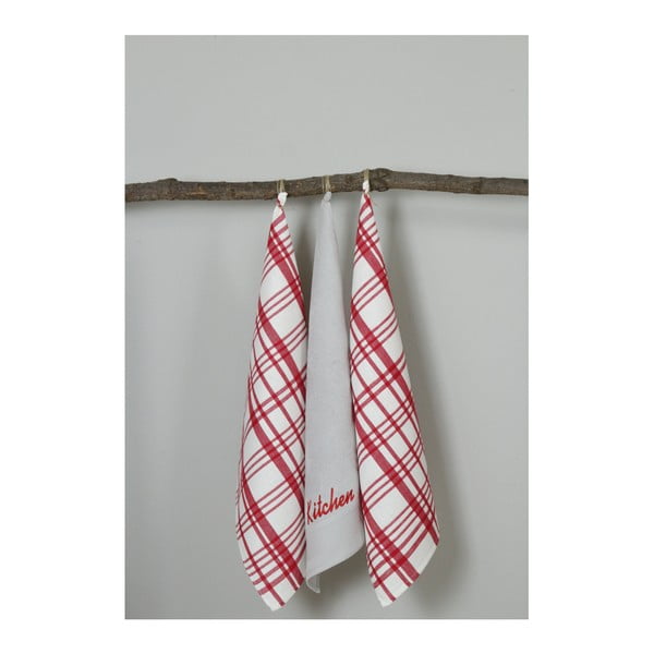Komplet 3 czerwono-białych ścierek kuchennych My Home Plus Kitchen, 50x70 cm