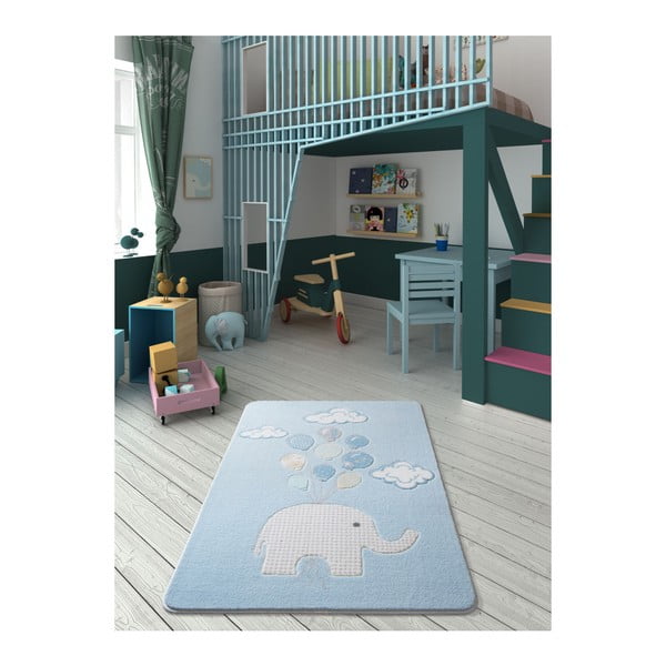 Jasnoniebieski dywan dziecięcy Confetti Sweet Elephant, 100x150 cm